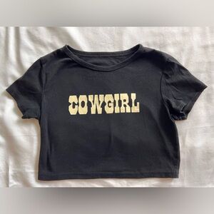 Black 'Cowgirl' Graphic Tee with Cream Lettering